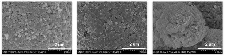 표면 개질 전후 양극활물질의 표면 FESEM 사진