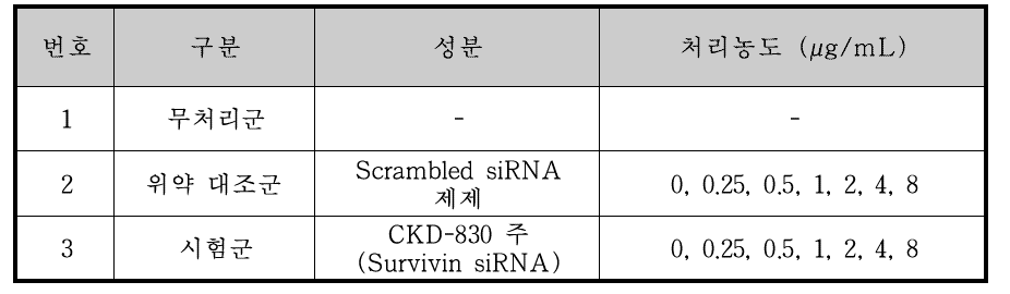 in vitro Transfection CKD-830 주 처리농도