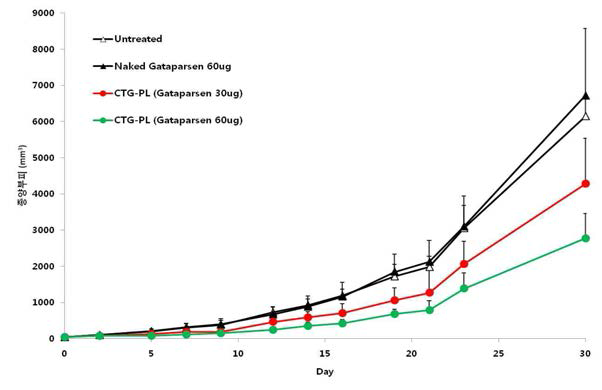 Gataparsen이 적용된 CKD-830 키토산 나노복합체 종양 억제효력 평가