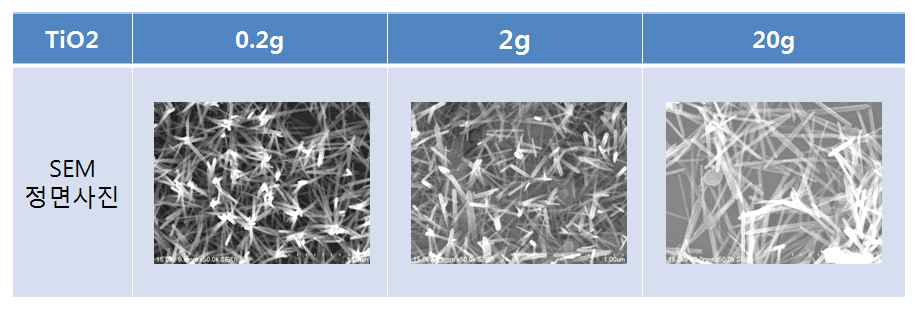 TiO2 량에 따른 나노 구조체 밀도 제어