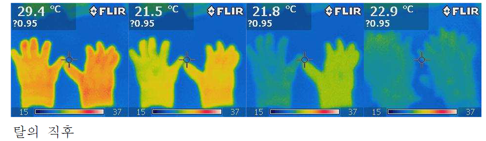 장갑 탈의 후 시간 경과에 따른 온도 변화