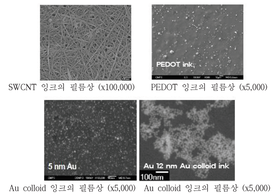 SAW-ED 장치에 의해 제조된 전도성박막의 표면 SEM 사진