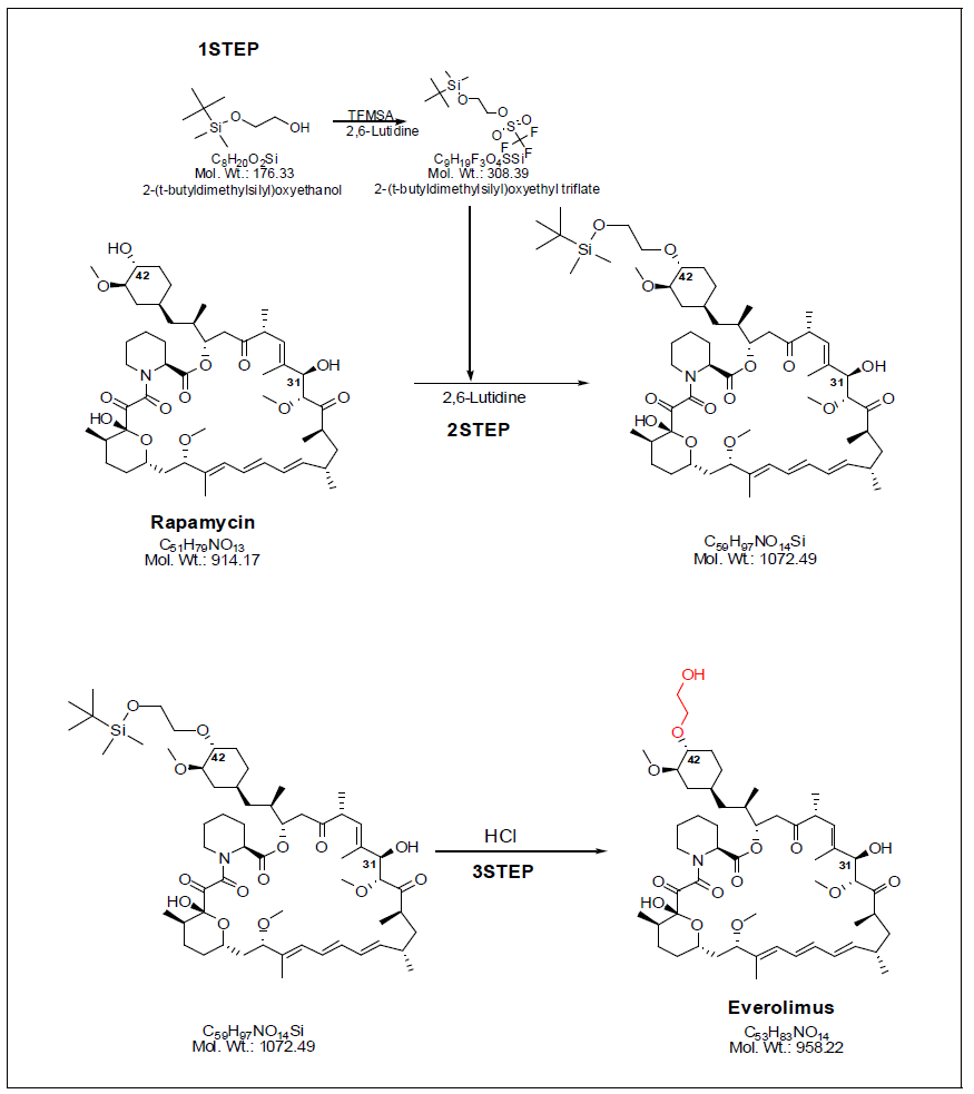 Synthesis process of everolimus using TBDMS-oxyethyl triflate