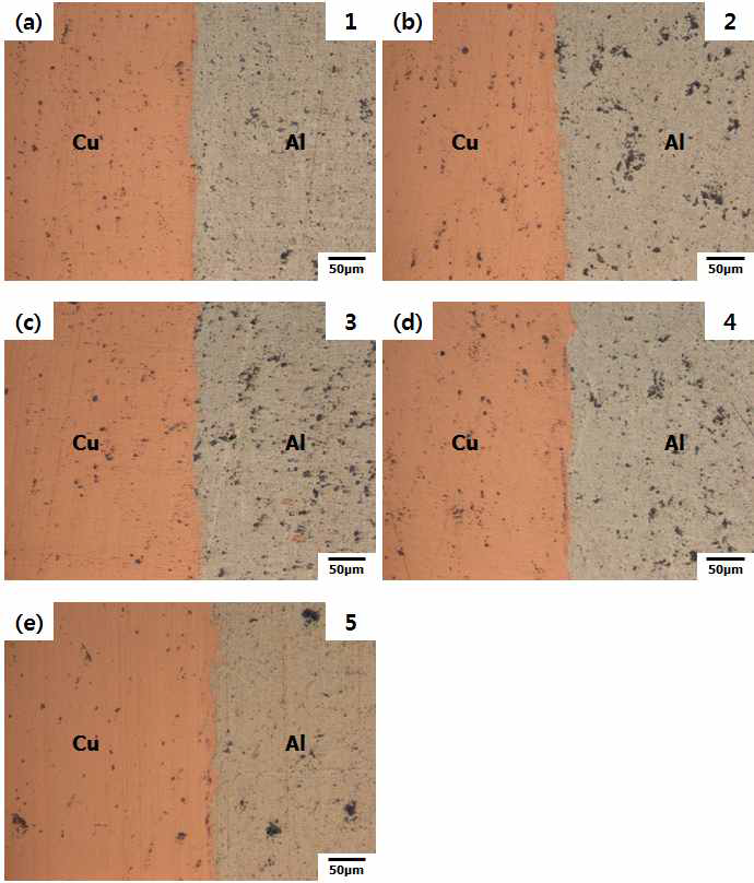 Al-Cu 계면 접합부 광학 사진