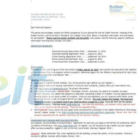 184th Technical Meeting of the Rubber Division 정보