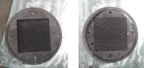 축열재용 SiC honeycomb 150 mm x 150 mm (25 Cells), 좌(앞면), 우(뒷면)