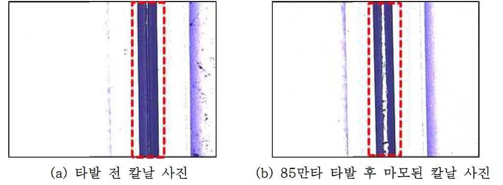 코팅층 두께(2㎛)에 따른 타발시험 내구수명 사진