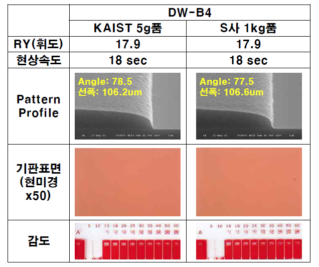 DW-B4 Scale-up품 Resist 평가 결과