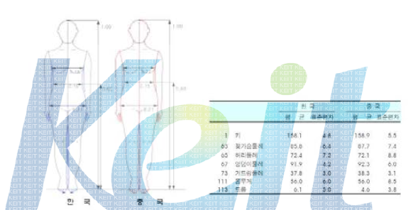 한국과 중국 성인여성의 인체 프로포션 및 기본 신체 계측치 비교