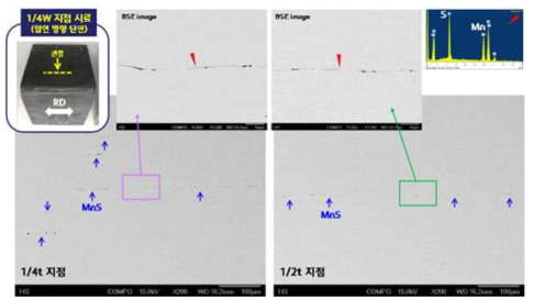 파단부 단면의 개재물 분석