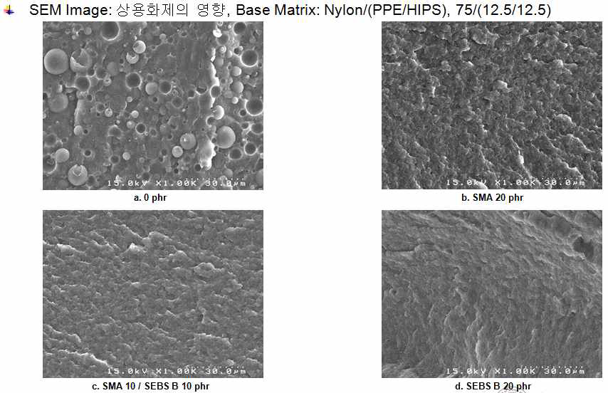 상용화제 함량별 SEM image