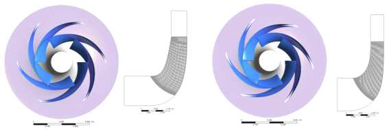 1차 설계된 임펠러 2종의 형상 비교