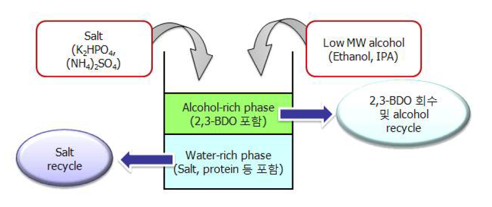 2,3-butanediol 수상이성분계 추출 시스템 개략도