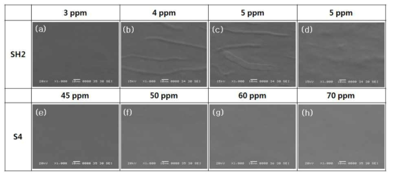 첨가제 SH2, SH3, S4, SH5 농도 변화에 따른 morphology :