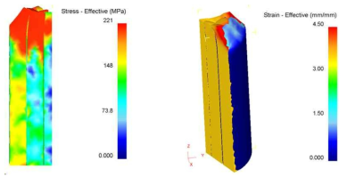 Deform 3D에 의한 다심선 압출 2단계 공정 해석 결과