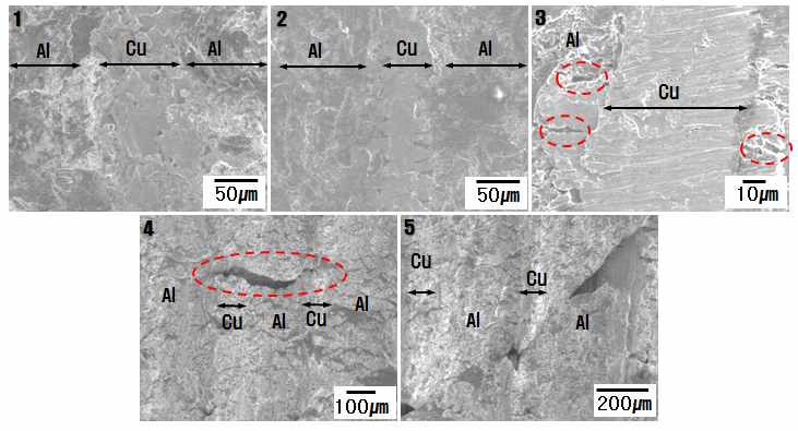 인장 거동에 따른 알루미늄과 구리의 계면 분석 결과(IMC:1㎛)