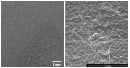 박막에 인장(오른쪽), 압축(왼쪽)이 걸려 크랙이 발생한 박막