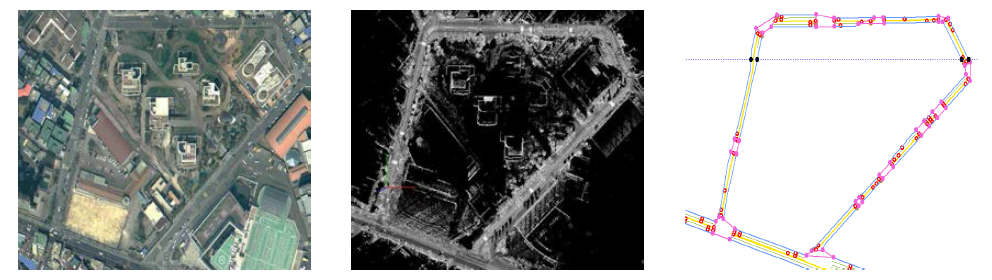 실제 도로, MMS data, EDM(좌측부터)