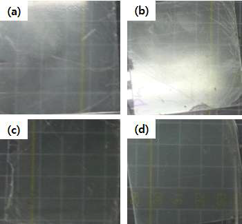 표면 경화도 (a)0wt%; (b)3wt%; (c)5wt%; (d)10wt% DDM