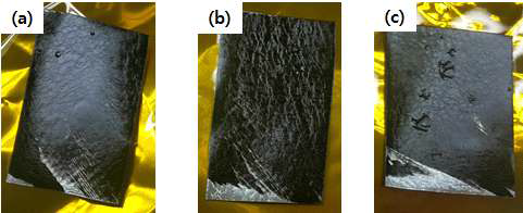 리플로우 후 외관 (a)3wt%; (b)5wt%; (c)10wt% DDM