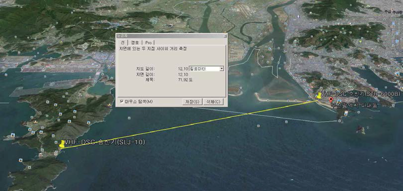 VHF-DSC 송수신 실험 위치 지도