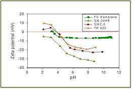 FO막과 RO막의 zeta potential