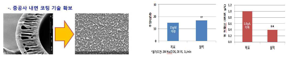 내면코팅용 중공사형 정삼투 분리막 목표 물성 확보