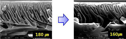 PRO분리막 두께 변화
