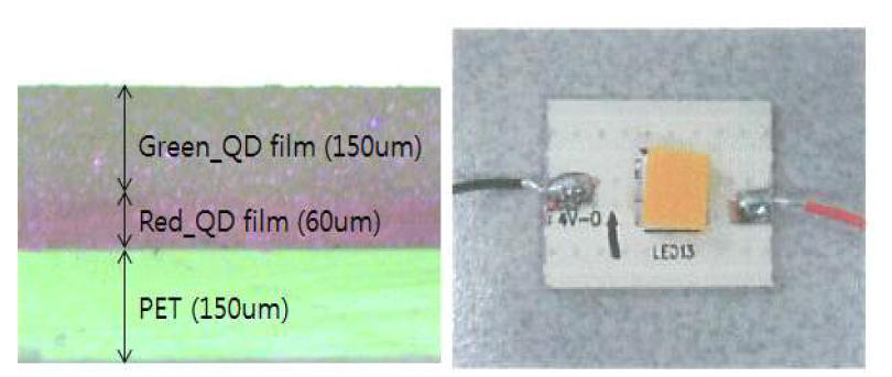 Cd 양자점 사용 film 단면 및 package 사진