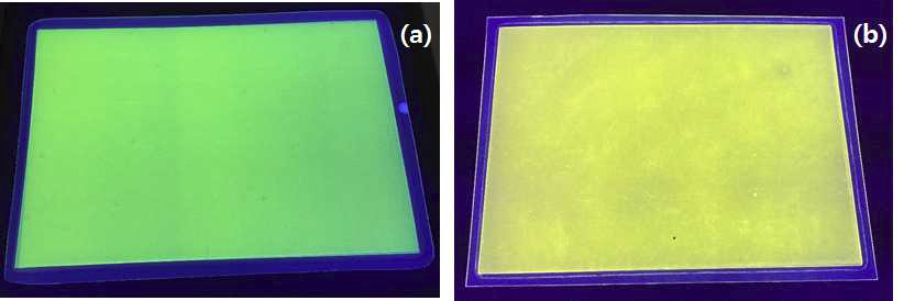 (a) Cd-Qds 구조체와 (b) Cd-free Qds를 이용하여 제작한 film