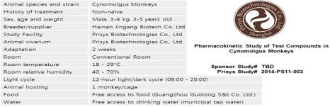 외국CRO에서 진행하고 있는 Cynomlogus Monkeys를 이용한 PK test 자료