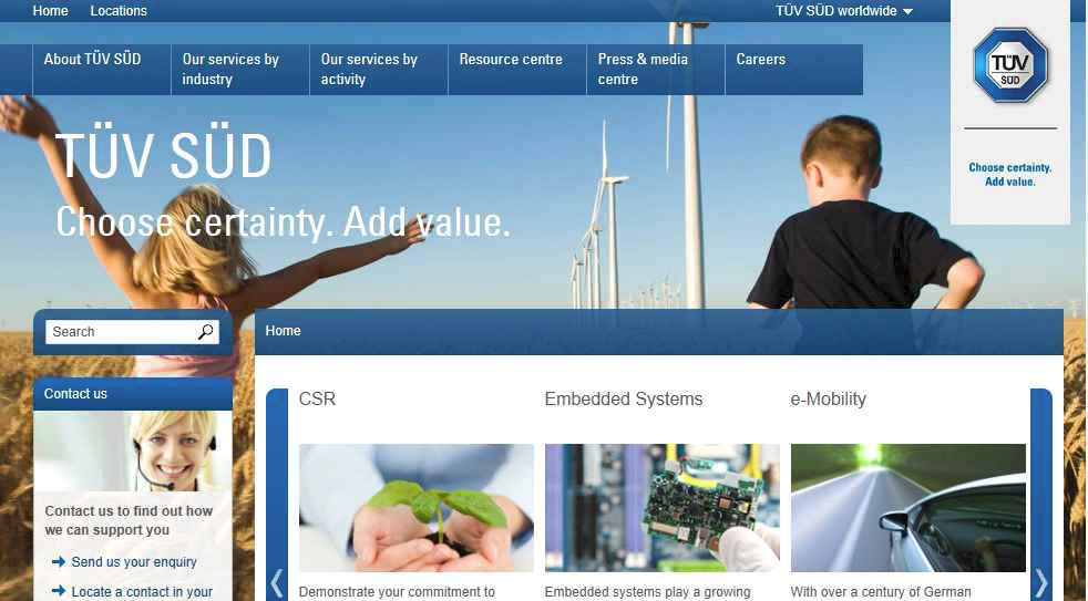 TÜV SÜD Webpage