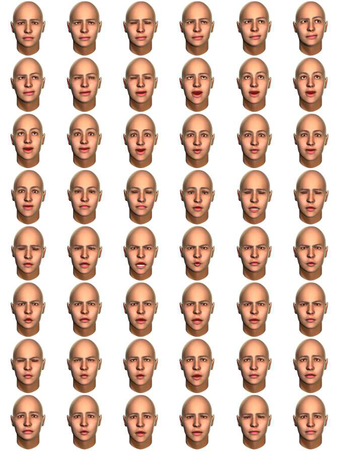 본 연구에서 제안한 방법으로 표현한 모델 2에 대한 얼굴 표정 애니메이션