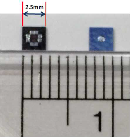 제작이 완료된 압력센서의 모습과 크기 비교
