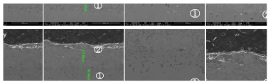 코팅방법에 따른 고온 내부식성 테스트 이후의 단면 SEM 사진.