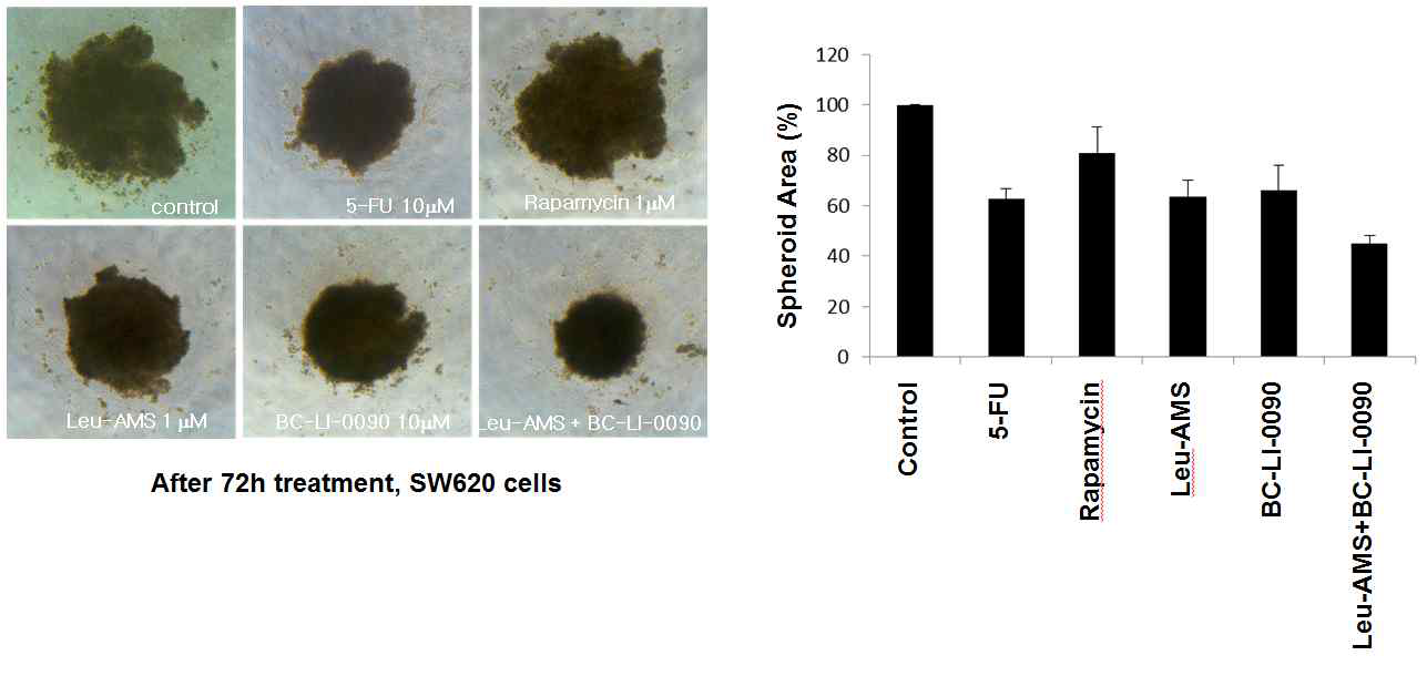 BC-LI-0090 화합물의 SW620 3차원 spheroid에 대한 억제 효과