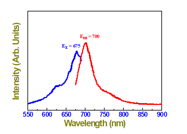 1차 합성된 FPR675-코어 실리카 나노입자의 형광 분석 (in borate buffer).