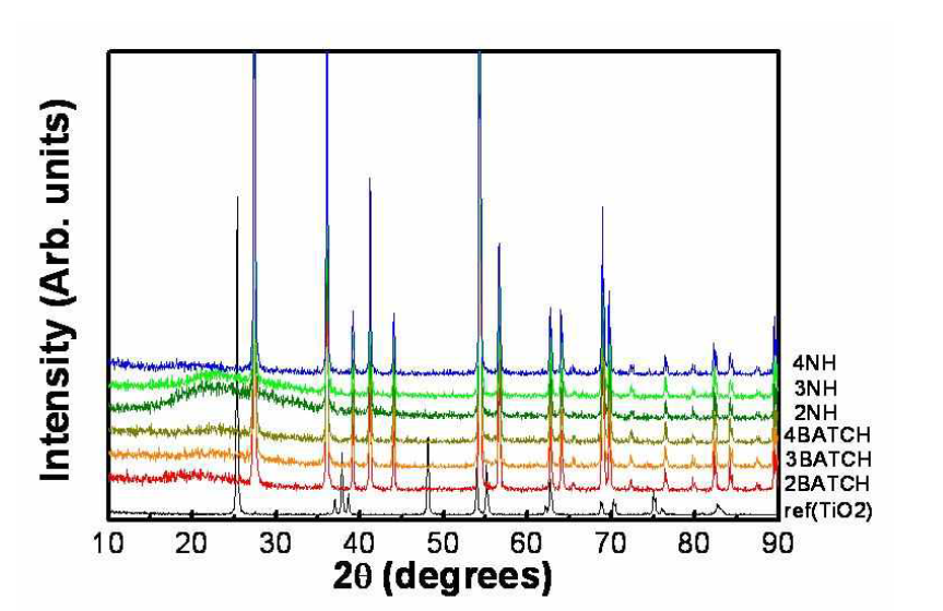1100 ℃에서 열처리 된 TiO2 나노입자의 X-선 회절 결과