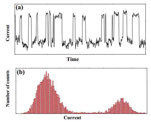 (a)CNT의 RTN 측정 (b) Noise분포가 나타내는 두 개의 Current 상태