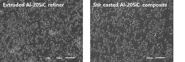 공정별 제조된 Al-SiC 복합소재 미세조직 비교