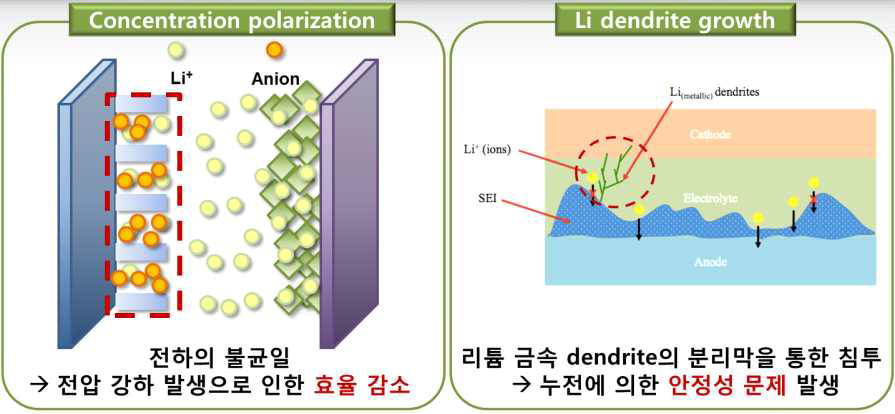 기존 리튬 이온 전지의 문제점