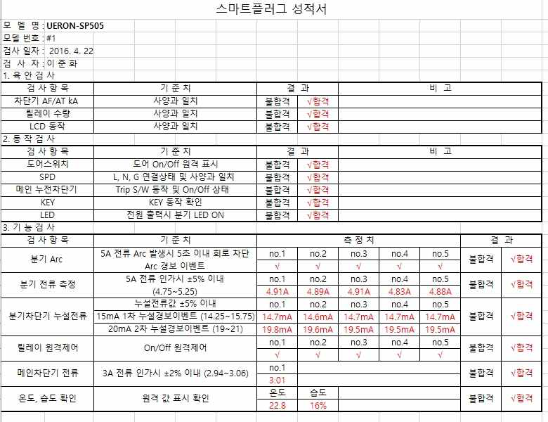 스마트 플러그 표준형(UERON-SP505) 시험결과