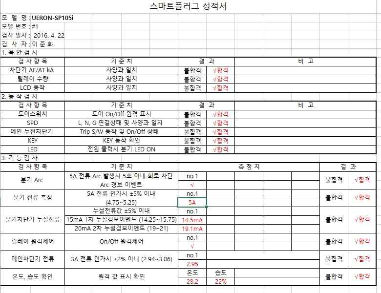 스마트 플러그 A Plus 타입(UERON-SP105i) 시험결과