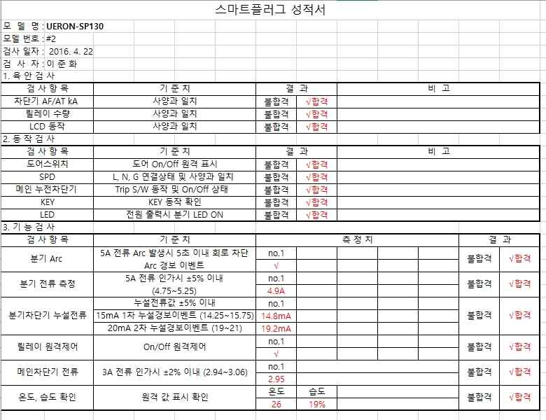 스마트 플러그 B 타입(UERON-SP130) 시험결과