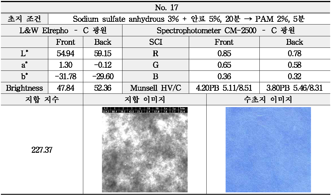 Sodium sulfate anhydrous와 안료의 투입 조건에 따른 분석 - No. 17