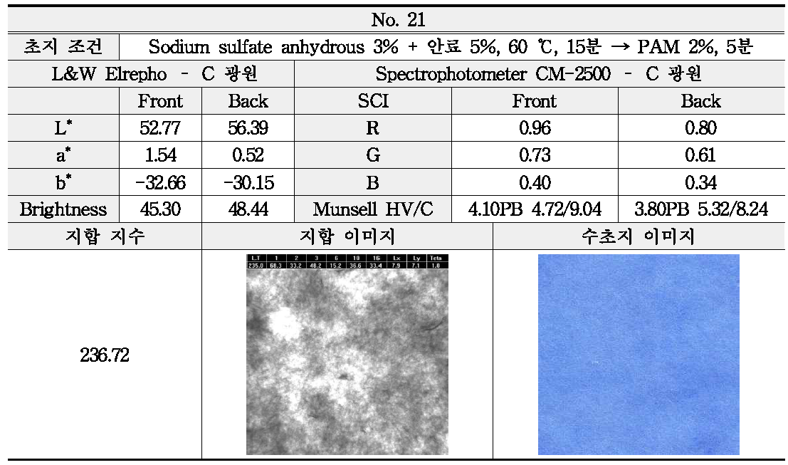 Sodium sulfate anhydrous와 안료의 투입 조건에 따른 분석 - No. 21