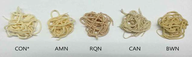 아곡류 4종을 사용한 쌀국수 사진. *표 2-4 참조