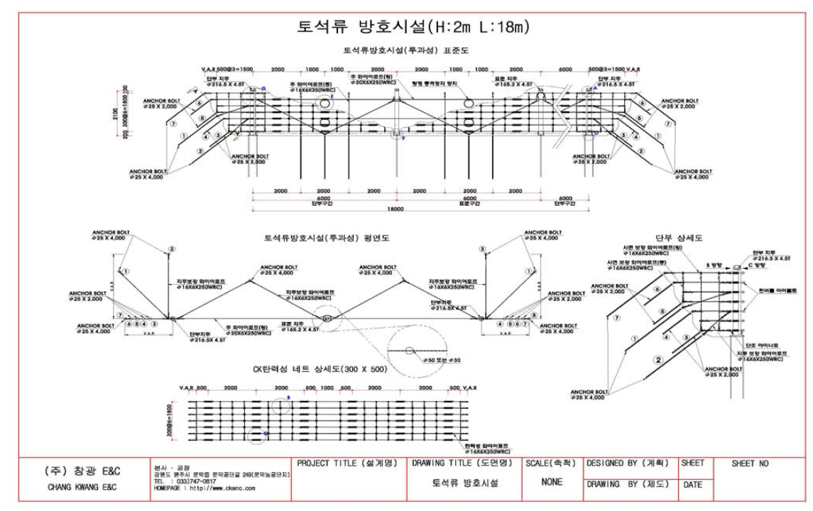 지주형 토석류 방호시설 표준도 (300*500 횡,종 방향 간격)