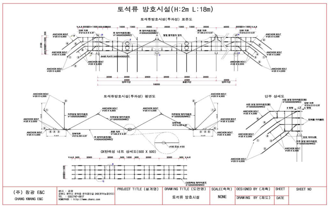 지주형 토석류 방호시설 표준도(500*500 횡,종 방향 간격)