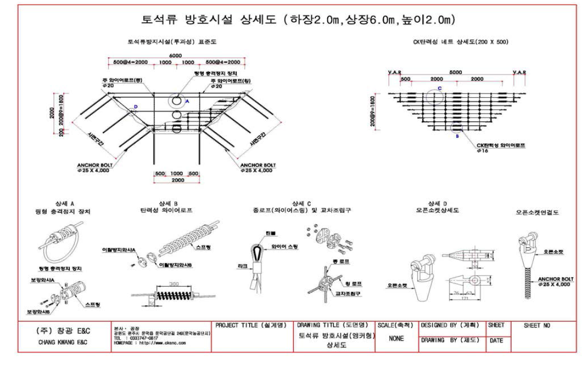 앵커형 토석류 방호시설 표준도 (200*500 횡,종 방향 간격)